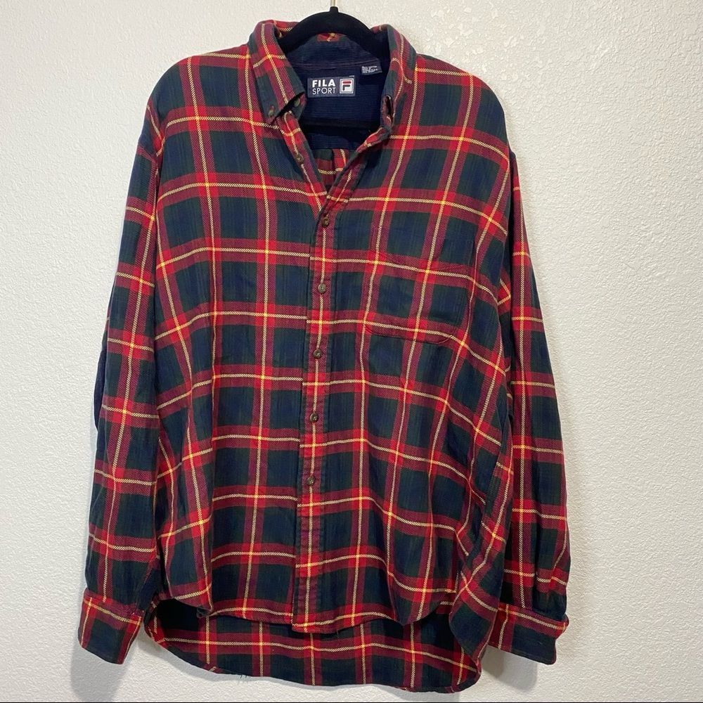 FILA Sport Vintage Shacket Flannel Button Up with Elbow pads-L - Picture 7 of 11